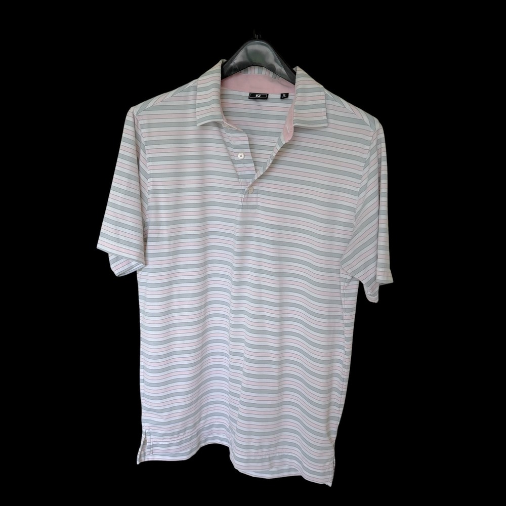 FootJoy Mens Golf Polo Shirt Pink Striped Performance Short Sleeve Sz M Hole